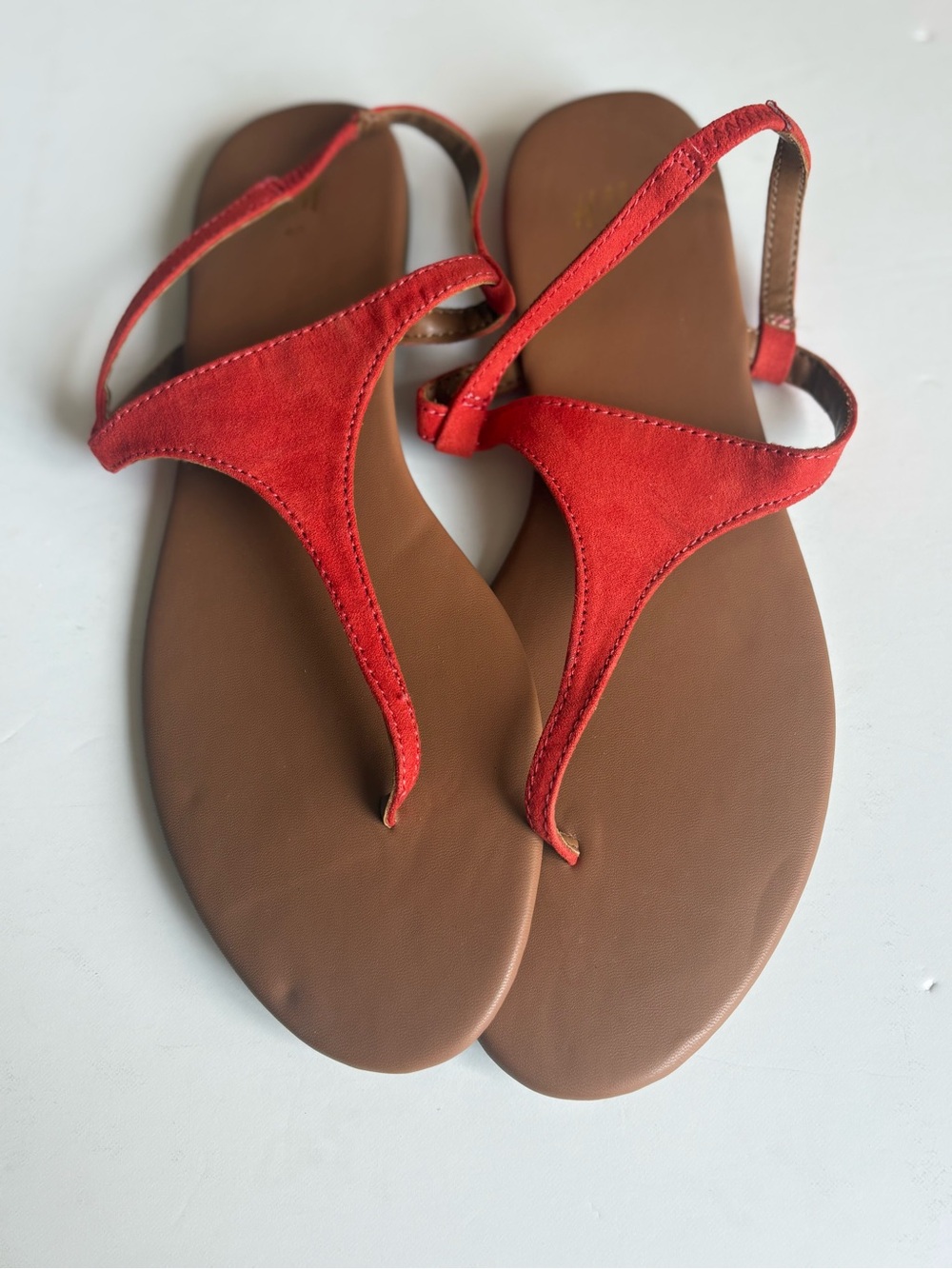 H&M Red/Orange T-Strap Slingback Sandals with Brown Footbed